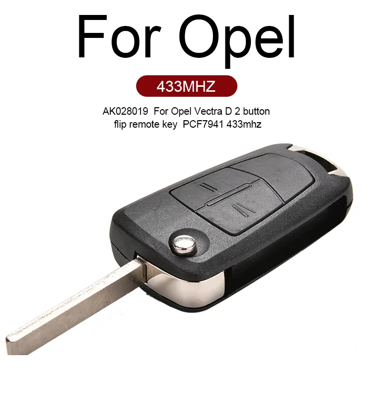AK028019 2 Button Remote Car Key Fob 433Mhz PCF7941 for Vauxhall Opel Corsa D 2007-2012