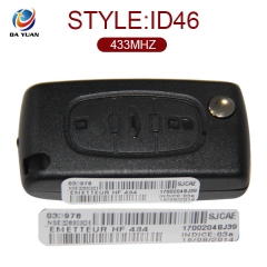 AK016001 CE0536 3 button flip remote key ASK 433mhz with ID46 Chip For CITROEN C2 C3 C4 C5 C6 Car 1700204BJ39