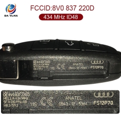AK008044  for Audi A3  Remote  Key 3 Button 434 MHz ID48 8V0 837 220D