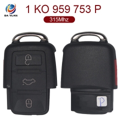 AK001014 for VW Remote Key 3+1 Button 315MHz 1K0 959 753 P for America Canada Mexico China