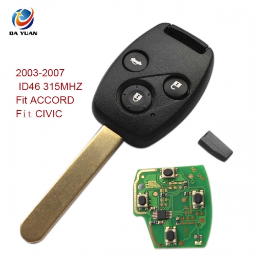 AK003011 2003-2007 for Honda Remote Key 3 Button and Chip Separate ID46 315MHZ Fit ACCORD FIT CIVIC