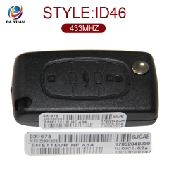 AK016002 Original for Citroen Flip Remote Key 3 Button FSK 433MHz ID46 Without Groove