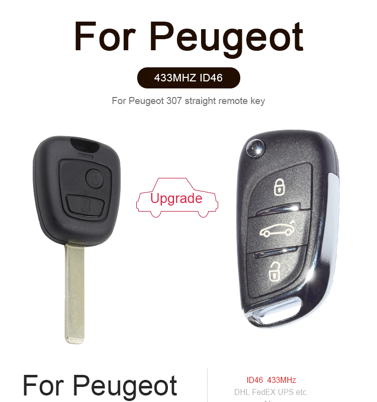 AK009013 For Peugeot 307 straight remote control key Modified DS Style Folding