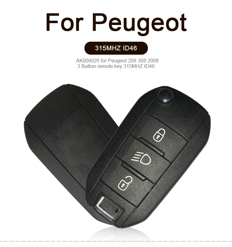 AK009026  for Peugeot 208 308 2008 3 Button remote key 315MHZ ID46
