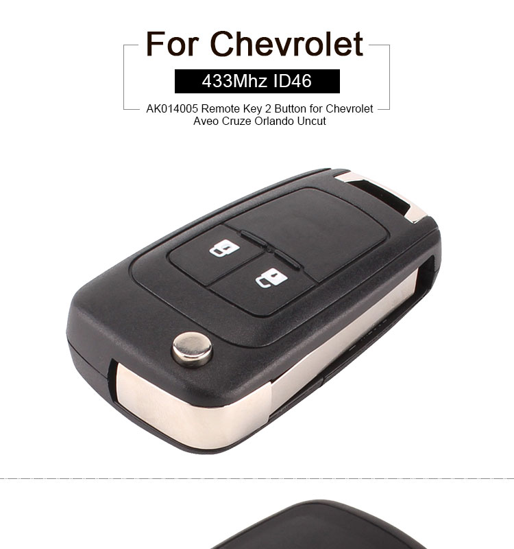 AK014005 Remote Key 2 Button 433MHz ID46 for Chevrolet Aveo Cruze Orlando Uncut