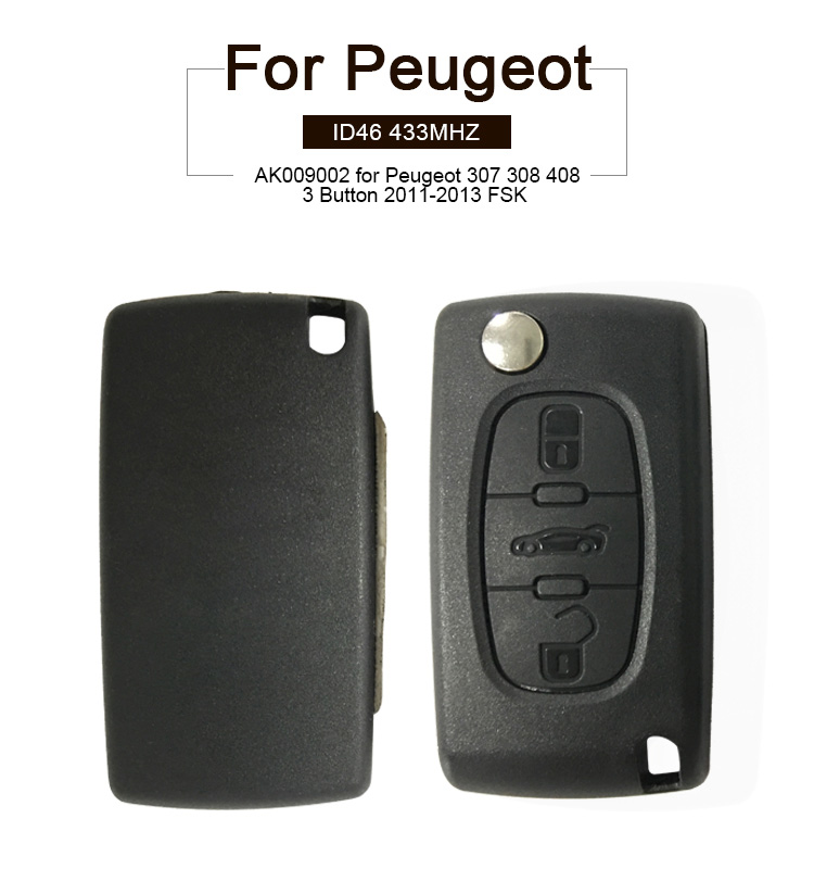 AK009002  for Peugeot 307 308 408 Remote Key 3 Button 433MHz  2011-2013 FSK
