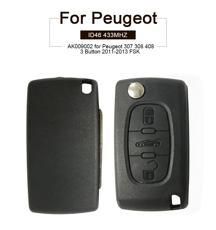 AK009002 for Peugeot 307 308 408 Remote Key 3 Button 433MHz 2011-2013 FSK