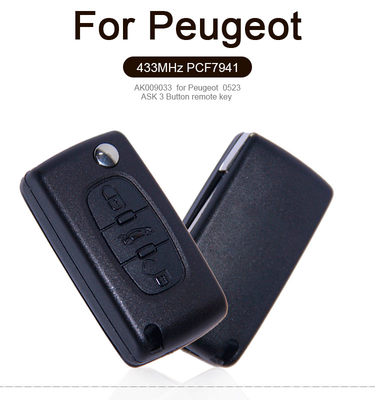 AK009033  FOR Peugeot  0523 ASK  3 Button remote key 433MHZ ID46 7941