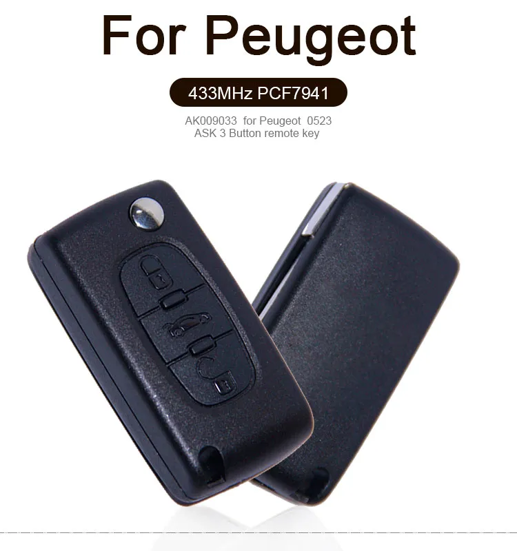 AK009033 FOR Peugeot 0523 ASK 3 Button remote key 433MHZ ID46 7941