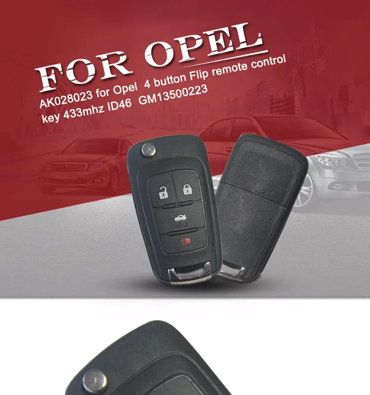 AK028023 for Opel 4 button Flip remote control key 433mhz ID46 GM13500223