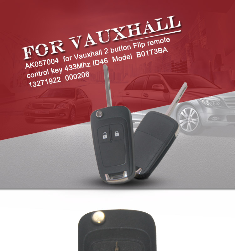 AK057004  for Vauxhall 2 button Flip remote control key 433Mhz ID46  Model  B01T3BA  13271922  000206