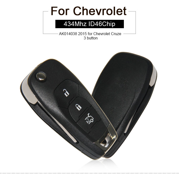 AK014038 2015  for Chevrolet Cruze 3 button remote Flip key 434MHZ ID46