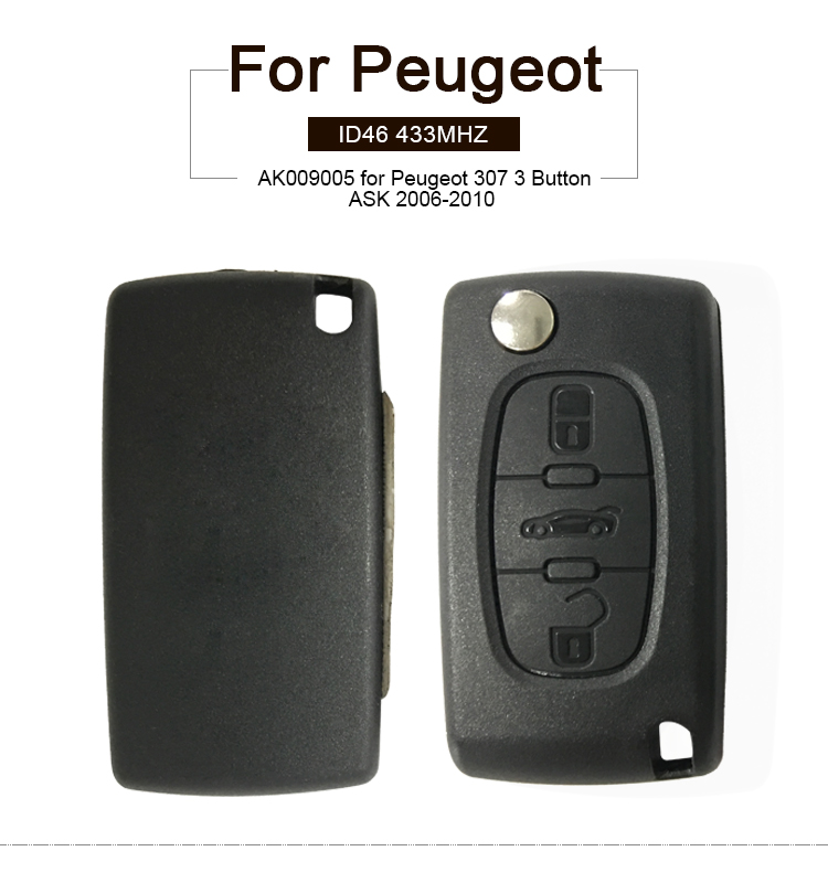 AK009005  for Peugeot 307 Remote Key 3 Button 433MHz ASK 2006-2010