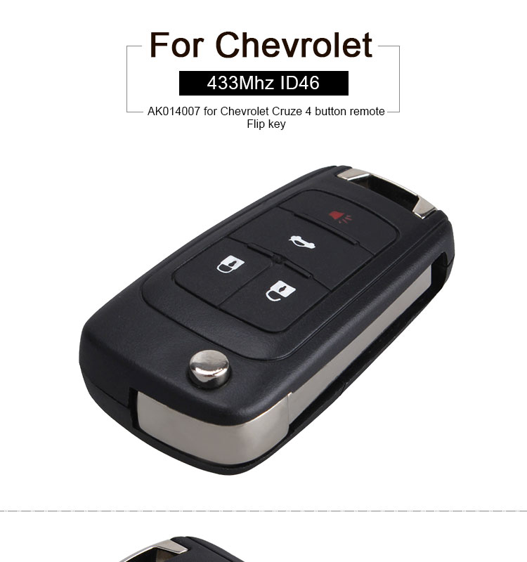 AK014007  for Chevrolet Cruze 4 button remote Flip key 433MHZ ID46