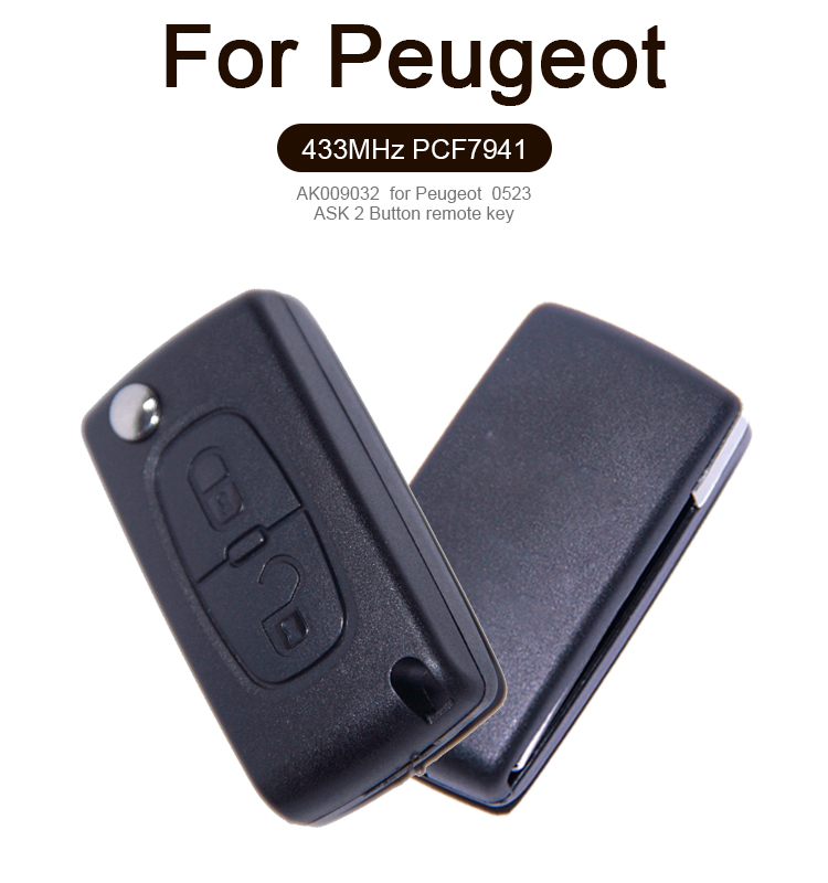 AK009032  FOR Peugeot  0523 ASK  2 Button remote key 433MHZ ID46 PCF7941