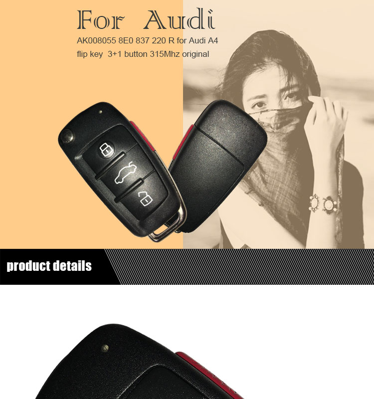 AK008055 8E0 837 220 R for Audi A4 flip key  3+1 button 315Mhz original