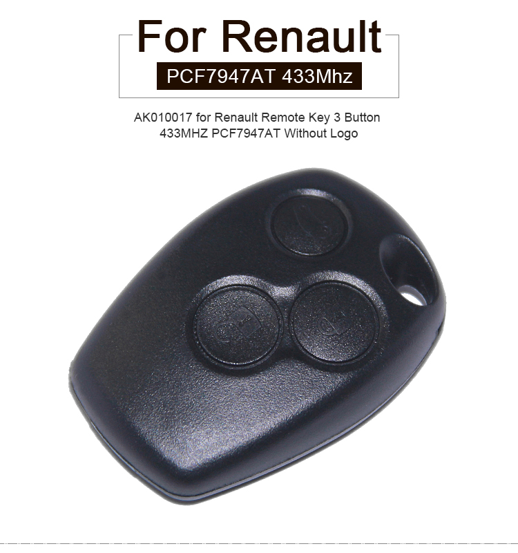 AK010017  Remote Key Fob 3 Button 433MHz PCF7947 for Renault Kangoo II Clio III