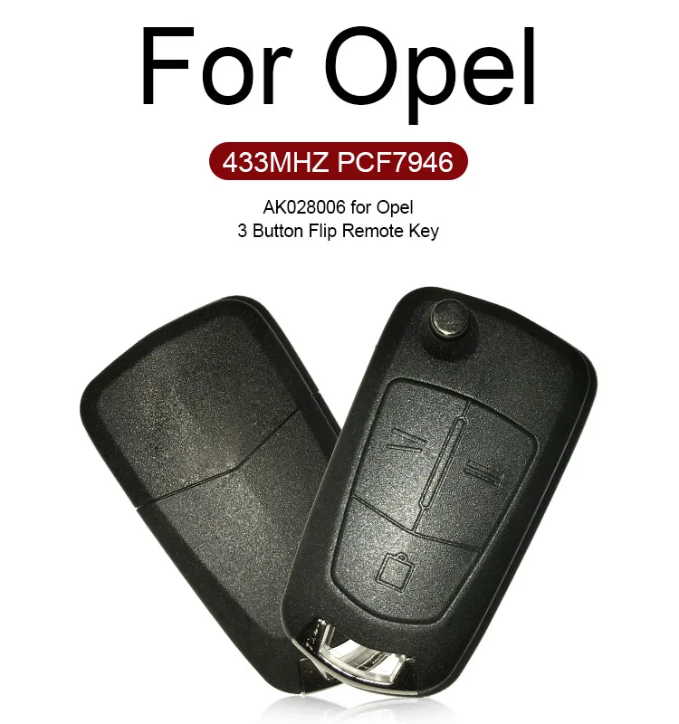 AK028006 Flip Remote Key Fob 3 Button 433MHz PCF7946 for Vauxhall Opel Vectra C Signum