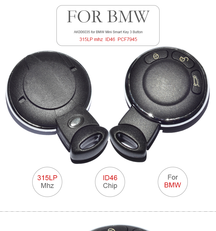 for BMW Mini Smart Key 3 Button 315LP MHz ID46(PCF7945)