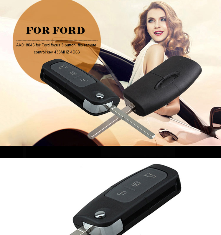AK018045 FOR Ford focus 3 button  flip remote control key 433MHZ 4D63