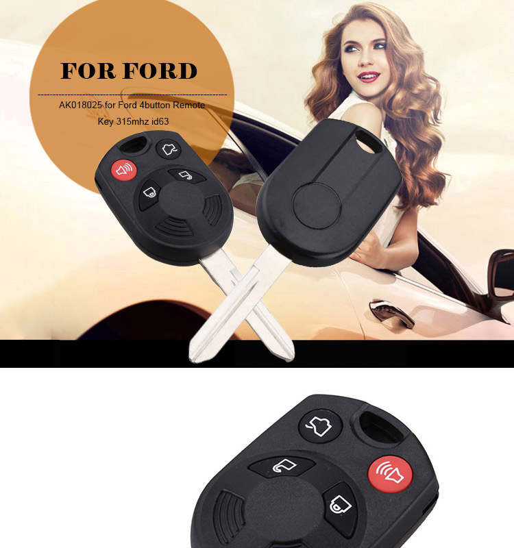 AK018025 For Ford 4 button Remote Key 315mhz 4D63