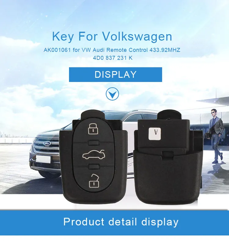 AK001061 for VW Audi Remote Control 433.92MHZ 4D0 837 231 K