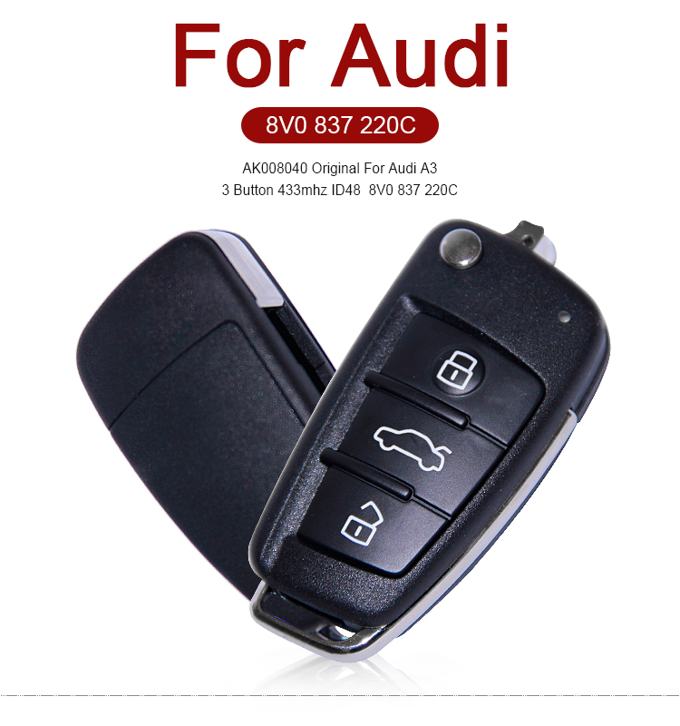 AK008040 Original For Audi A3 3 Button 433mhz ID48  8V0 837 220C