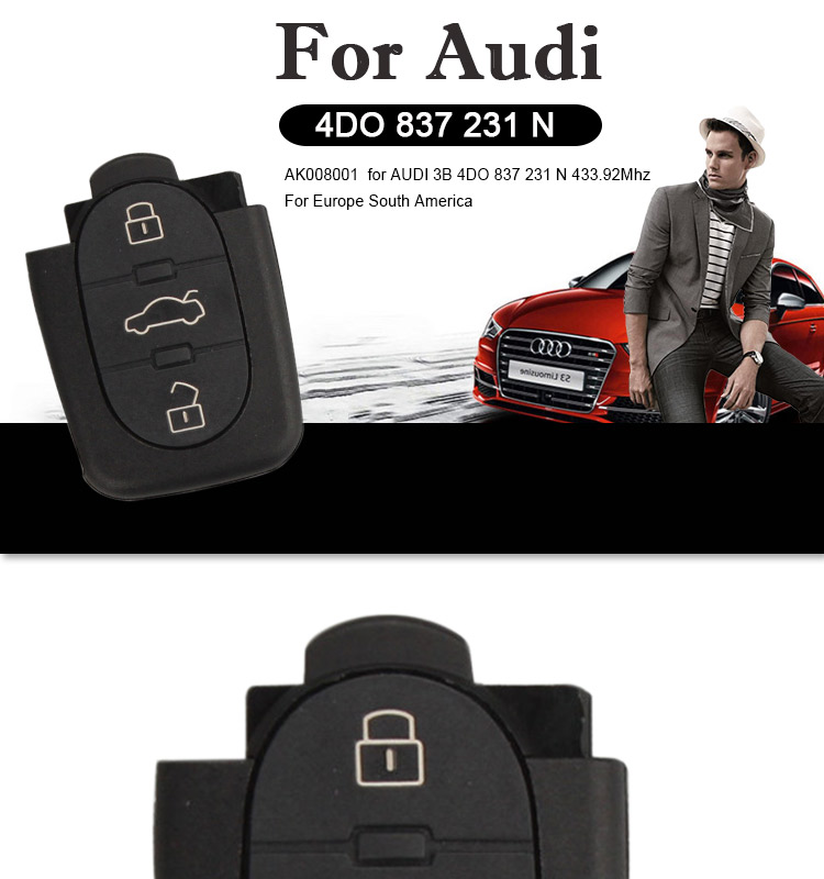 AK008001 Remote Car Key Control For AUDI A6 3 Button 4DO 837 231 N 433.92Mhz For Europe South America