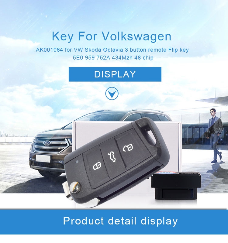 AK001064 for VW Skoda Octavia 3 button remote Flip key 5E0 959 752A 434Mzh 48 chip
