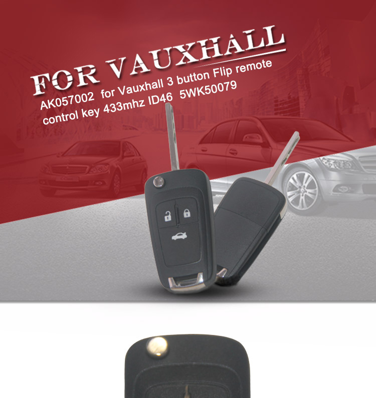 AK057002  for Vauxhall 3 button Flip remote control key 433Mhz ID46  5WK50079