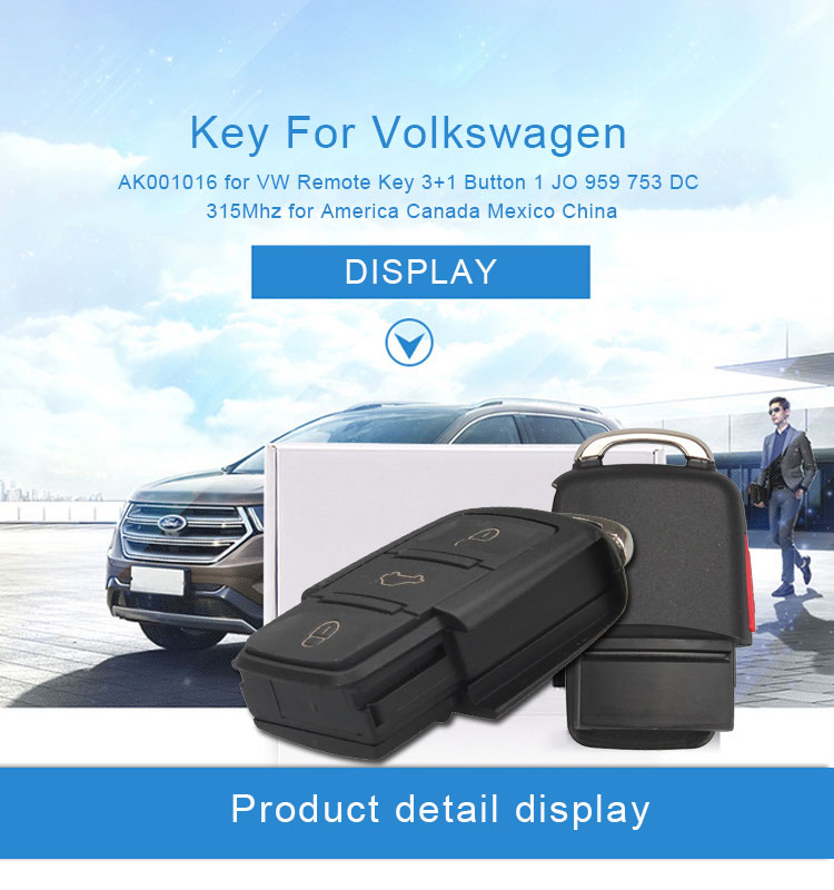 AK001016 for VW Remote Key 3+1 Button 1 JO 959 753 DC 315Mhz for America Canada Mexico China