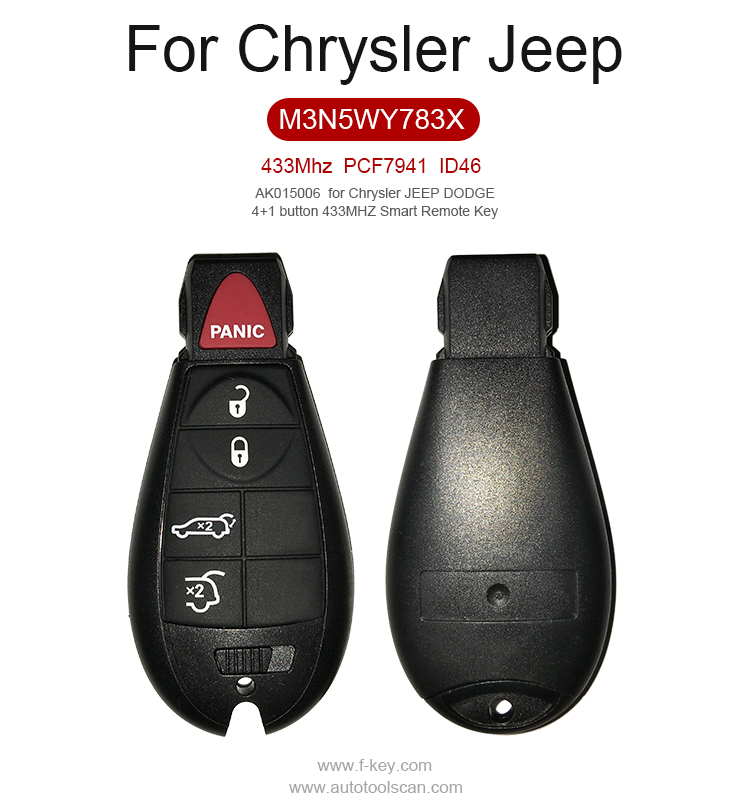 AK015006   for Chrysler JEEP DODGE 4+1 button 433MHZ Smart Remote Key