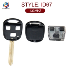 AK007002 for Toyota 3 Button for straight remote control key ID67 433MHZ