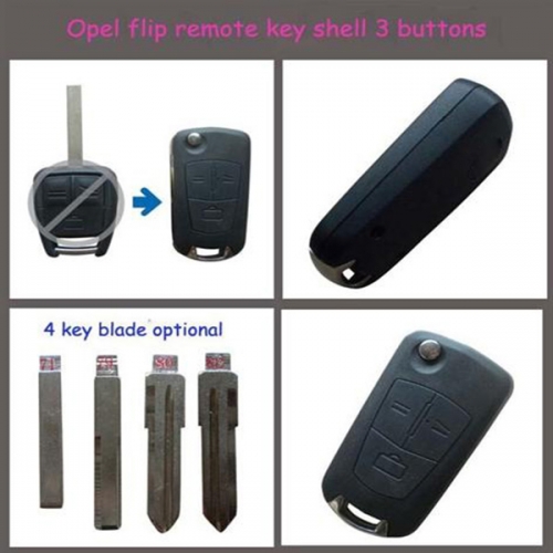 AS028001 for Opel Flip Remote Key Shell 3 buttons with 4 types blade optional