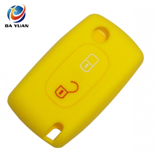 AS060009 For Peugeot silicone case 2 buttons flip car key bag in Yellow