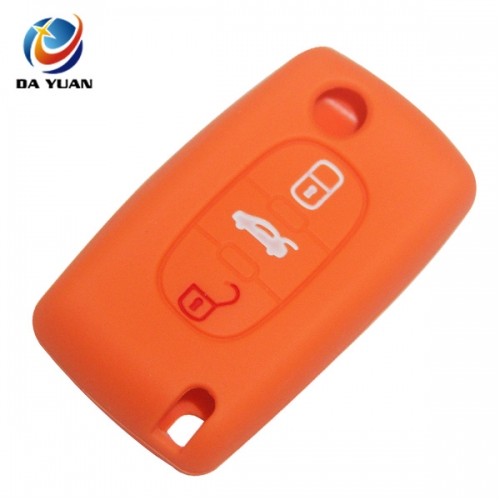 AS060013 For Peugeot silicone case 3 buttons orange car key bag