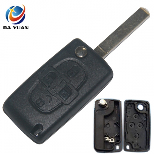 AS009041 For Peugeot 4 button flip key shell  battery place CE0536 without groove blade