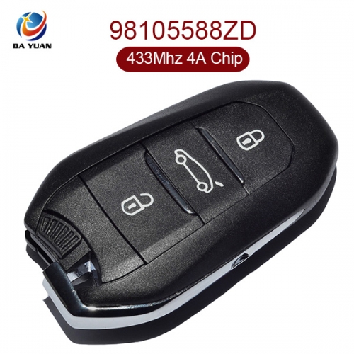 AK009038 for Peugeot 3008 5008 2017 Smart Keyless Go 3 Button 433MHz 4A Chip 98105588ZD