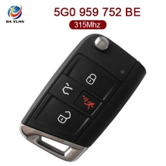 AK001087 for VW Golf Polo Touran Etc Flip Remote Key Fob 3+1 Button 315MHz ID48 5G0 959 752 BE Keyless Go