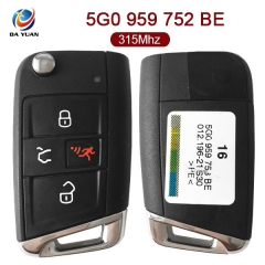 AK001087 for VW Golf Polo Touran Etc Flip Remote Key Fob 3+1 Button 315MHz ID48 5G0 959 752 BE Keyless Go