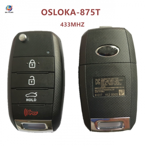 AK051085 Kia Remote Flip Key for 2014-2017 Kia Soul 433MHZ FCCID OSLOKA-875T