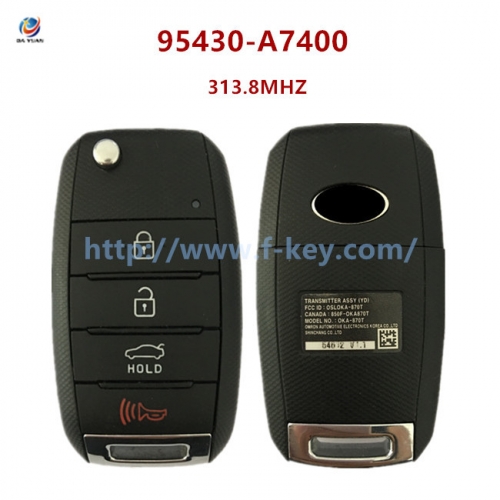 AK051093 2013 - 2016 Kia Forte Remote Flip Key 313.8mhz Osloka-870t 95430-A7400