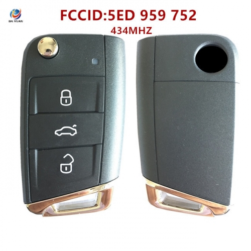 AK001130 Original 3 Buttons 434 MHz MQB Type Flip Remote Key for Skoda Octavia 2012-2018 - 5ED 959 752