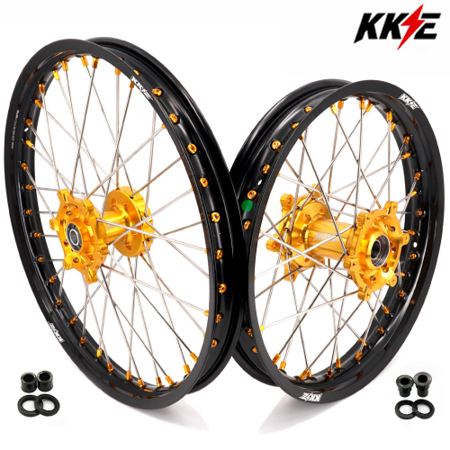 KKE 21/18 Enduro Dirt Bike Wheels fit Suzuki DRZ400S 2000-2025 DRZ400E 2007 DRZ400S 2004 Gold Hubs/ Gold Nuts