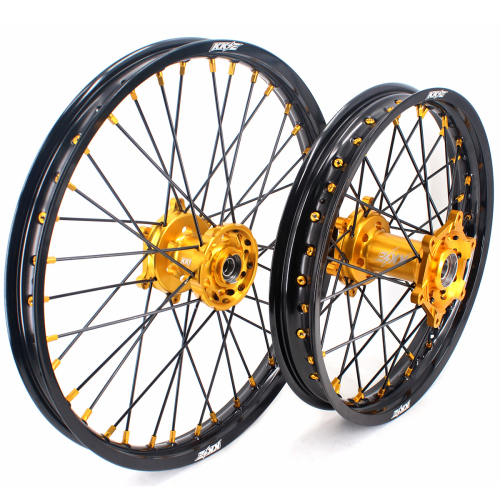 KKE 21/18 Enduro Dirt Bike Wheels fit Suzuki DRZ400S 2000-2025 DRZ400E 2007 DRZ400S 2004 Gold Hubs/Black Spokes