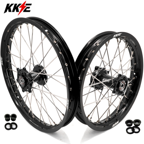 KKE 1.4*17"/1.6*14" Kid's Dirt Bike Wheels for Kawasaki KX80 93-2000/ KX85 2000-2025/ KX100 KX112 Black Hubs