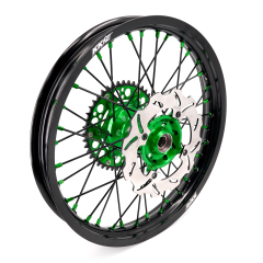 KKE 21/19 MX Dirt Bike Wheels Set fit Kawasaki KX250F KX450F 2006-2014/ KX125 KX250 2006-2007 Green Nipples/ Black Spokes
