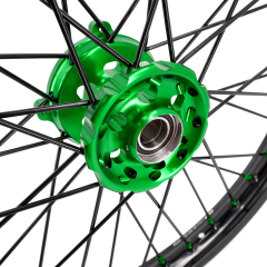 KKE 21/19 MX Dirt Bike Wheels Set fit Kawasaki KX250F KX450F 2006-2014/ KX125 KX250 2006-2007 Green Nipples/ Black Spokes