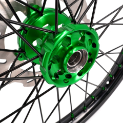KKE 21/19 MX Dirt Bike Wheels Set fit Kawasaki KX250F KX450F 2006-2014/ KX125 KX250 2006-2007 Green Nipples/ Black Spokes