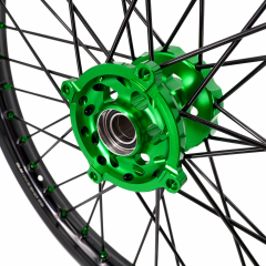 KKE 21/19 MX Dirt Bike Wheels Set fit Kawasaki KX250F KX450F 2006-2014/ KX125 KX250 2006-2007 Green Nipples/ Black Spokes